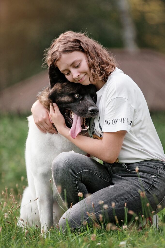dog, girl, love, pet, owner, companion, friends, nature, friendship, happy, animal, akita, portrait, pet owner